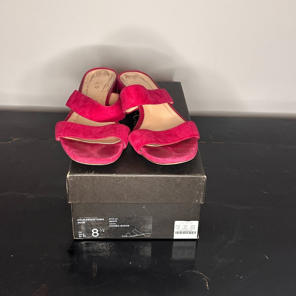 J Crew - Double Strap Suede Mules - Fuchsia